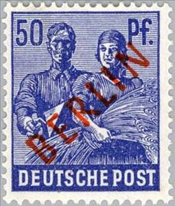 Stamp, Bricklayer and farmer lady, Berlin,  , Agriculture, Professions, Crafts