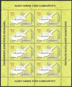 Full Pane, Europa (C.E.P.T.) 2020 - Ancient Postal Routes, Northern Cyprus,  , C.E.P.T. / Europe, Mailcoaches, Maps, Sailing Ships