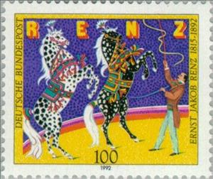 Stamp, Renz, Ernst Jakob, Germany, Federal Republic,  , Famous People, Mammals, Commemoration, Horses, Culture, Circus, Animals (Fauna)