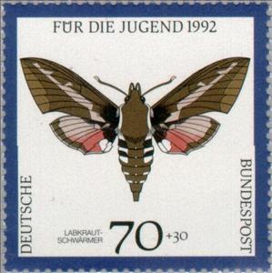 Stamp, Bedstraw Hawk-Moth (Celerio galii), Germany, Federal Republic,  , Insects, Butterflies, Animals (Fauna)