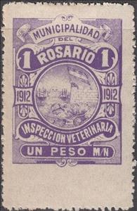 Stamp, Inspeccion Veterinaria - Municipal coat of arms, Argentina,  , Coats of Arms, Flags, Sailing Ships, Ships, Sun