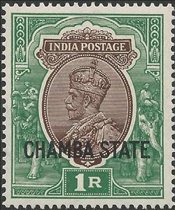 Stamp, King George V wearing Imperial Crown of India - overprinted, Chamba,  , Animals (Fauna), Crowns and Coronets, Elephants, Famous People, Heads of State, Kings, Men, Royalty