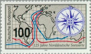 Stamp, Seawatch, Germany, Federal Republic,  , Cartography, Maps, Anniversaries and Jubilees