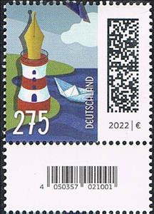 Stamp with Attached Label, Letter As Boat By Lighthouse, Germany, Federal Republic,  , Letters (Mail), Lighthouses, Mailboats, Stationery