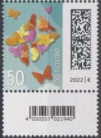 Stamp with Attached Label, Letter Composed of Butterflies, Germany, Federal Republic,  , Butterflies, Letters (Mail)