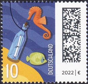Stamp, Letter in a Bottle, Germany, Federal Republic,  , Bottles, Fishes, Letters (Mail), Seahorses