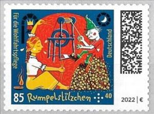 Stamp, The Hardship : Spinning the Straw into Gold, Germany, Federal Republic,  , Crafts, Fairy Tales, Golden Objects