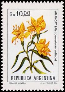 Stamp, Amancay (Alstroemeria aurantiaca), Argentina,  , Flowers, Plants (Flora)