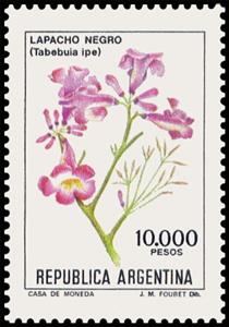 Stamp, Lapacho Negro (Tabebuia ipe), Argentina,  , Flowers, Plants (Flora)