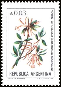 Stamp, Notro Ciruelillo (Embothrium coccineum), Argentina,  , Flowers, Plants (Flora)