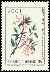 Stamp, Notro Ciruelillo (Embothrium coccineum), Argentina,  , Flowers, Plants (Flora)