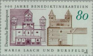 Stamp, Abbeys Maria Laach en Bursfelde, Germany, Federal Republic,  , Monasteries, Buildings, Anniversaries and Jubilees