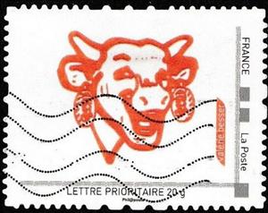 Stamp, Cow. La Vache qit rit by Valerie Besser, France,  , Cattle, Logos