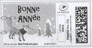 Stamp, New Year, Fox Bonne Annee in black, France,  , Foxes, New Year