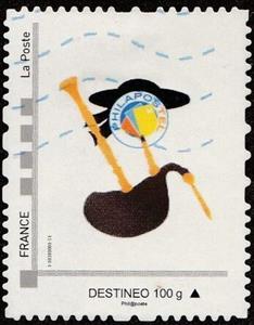 Stamp, Philapostel. Breton hat and bagpipes, France,  , Clubs of Stamp Collectors, Musical Instruments