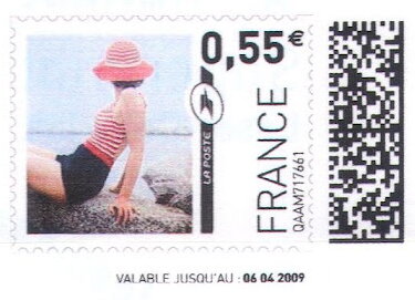 Stamp, Woman sitting on seaside rocks, France,  , Coastal Areas, Fashion, Women