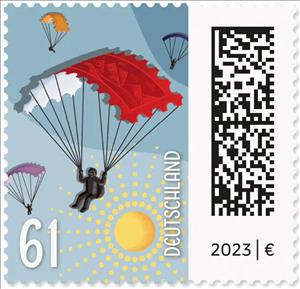 Stamp, Postage Stamps as Parachutes, Germany, Federal Republic,  , Letters (Mail), Parachute Jumping, Sun