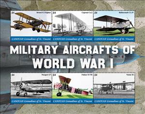 Mini Sheet, Military Aircrafts of World War I, Grenadines of St. Vincent, Canouan,  , Aircraft, Aviation, First World War