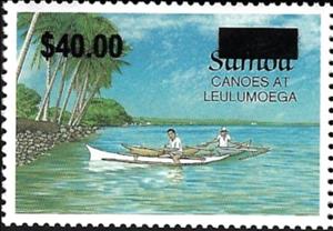 Stamp, Canoes at Leulumoega Surcharged, Samoa,  , Beaches, Landscapes