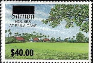 Stamp, Houses at Piula Cave Surcharged, Samoa,  , Beaches, Landscapes