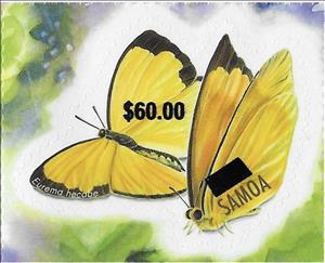 Stamp, Large Grass Yellow (Eurema hecabe) Surcharged, Samoa,  , Animals (Fauna), Butterflies, Insects