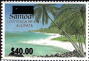 Stamp, Lotofaga Beach, Aleipata Surcharged, Samoa,  , Beaches, Landscapes