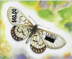 Stamp, Small Greasy (Acraea andromacha) Surcharged, Samoa,  , Animals (Fauna), Butterflies, Insects