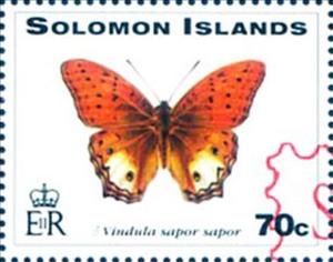 Stamp, Cruiser Butterfly (Vindula sapor sapor) - Red Overprint, Solomon Islands,  , Animals (Fauna), Butterflies, Insects, Philatelic Exhibitions