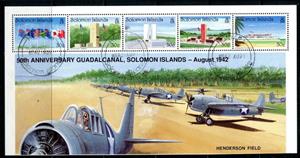 Souvenir Sheet, Millenium visit - Battle of Guadalcanal, Solomon Islands,  , Air Forces, Aircraft, Anniversaries and Jubilees, Flags, Military Forces, Monuments, Ships, Warships