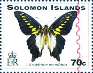 Stamp, Swallowtail Butterfly (Graphium mendana) - Red Overprint, Solomon Islands,  , Animals (Fauna), Butterflies, Insects, Philatelic Exhibitions