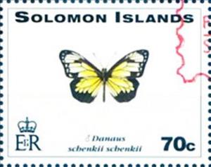 Stamp, Tiger Butterfly (Danaus schenkii schenkii) - Red Overprint, Solomon Islands,  , Animals (Fauna), Butterflies, Insects, Philatelic Exhibitions