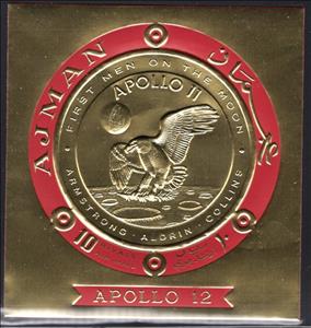 Souvenir Sheet, Apollo 11, Armstrong, Aldrin, Collins, Ajman,  , Astronauts, Coins, Outer Space, Round Stamps, Space Traveling