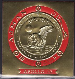 Souvenir Sheet, Apollo 11, Armstrong, Aldrin, Collins, Ajman,  , Astronauts, Coins, Outer Space, Round Stamps, Space Traveling