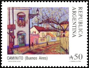 Stamp, "Caminito" by Josè Cannella, Argentina,  , Art, Painters, Paintings, Tourism