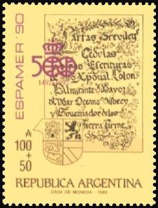 Stamp, Illustration from "Libro de los Privilegios", Argentina,  , Books, Coats of Arms, Discoveries, Logos, Philatelic Exhibitions