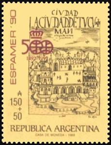 Stamp, Illustration from "Nueva Crónica y buen Gobierno" by Ayala, Argentina,  , Books, Discoveries, Logos, Philatelic Exhibitions, Townscapes / City Views