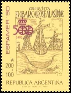 Stamp, Illustration from "Nueva Crónica y buen Gobierno" by Ayala, Argentina,  , Books, Discoveries, Logos, Philatelic Exhibitions
