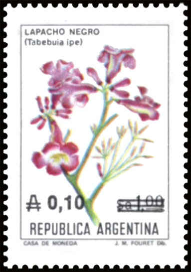 Lapacho negro (Tabebuia ipe), ovpt. wiith new value