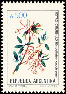 Stamp, Notro-Ciruelillo (Embothrium coccineum), Argentina,  , Flowers, Plants (Flora)