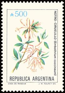 Stamp, Notro-Ciruelillo (Embothrium coccineum), Argentina,  , Flowers, Plants (Flora)