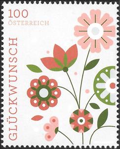 Stamp, Congratulations, Austria,  , Flowers, Greetings, Stylized Plants