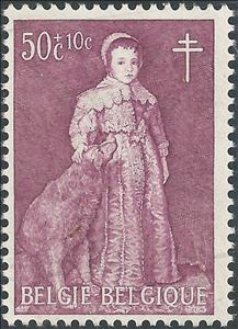 Stamp, Child of Charles I of England by Anthony van Dyck, Belgium,  , Animals (Fauna), Art, Children, Dogs, Healthcare, Mammals, Paintings, Tuberculosis / TBC
