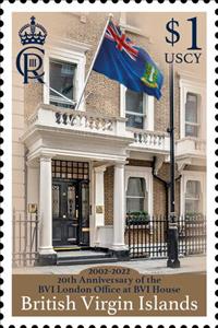 Stamp, British Virgin Islands House, London, 20 Years, British Virgin Islands,  , Diplomacy, Flags