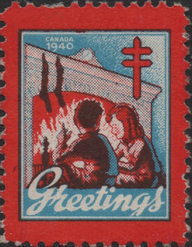 Children in front of fireplace with stockings