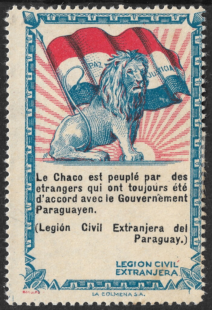 White Lion & Flag. French text.