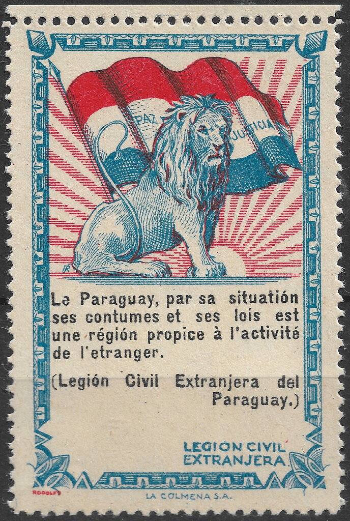 White Lion & Flag. French text.