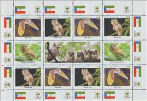 Mini Sheet, Cats, Equatorial Guinea,  , Animals (Fauna), Birds, Owls