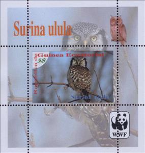 Souvenir Sheet, Owls, Equatorial Guinea,  , Animals (Fauna), Birds, Owls