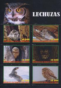 Mini Sheet, Owls, Equatorial Guinea,  , Animals (Fauna), Birds, Owls