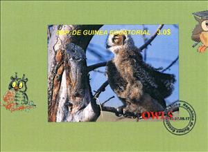 Souvenir Sheet, Owls, Equatorial Guinea,  , Animals (Fauna), Birds, Owls